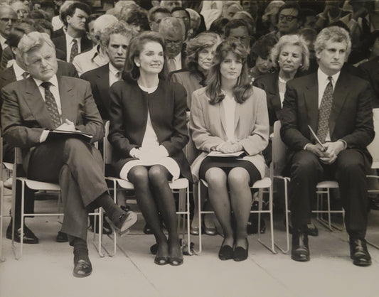 Type 1 photo, Jackie Kennedy Onassis, Ted Kennedy, Catherine and husband Ed at a statue dedication of JFK in Boston. 1990.