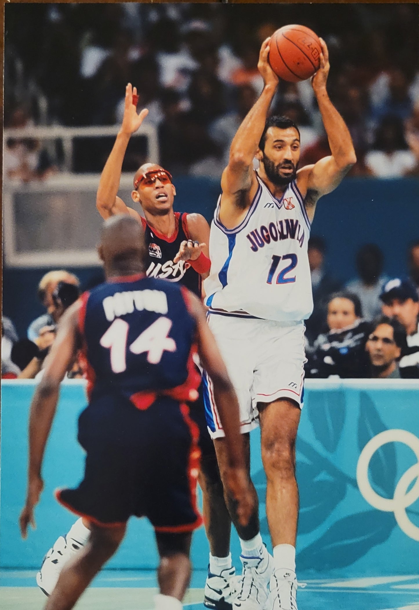 2 original media photos, Dream Team 3 Final, 1996, Gary Payton and Reggie Miller.