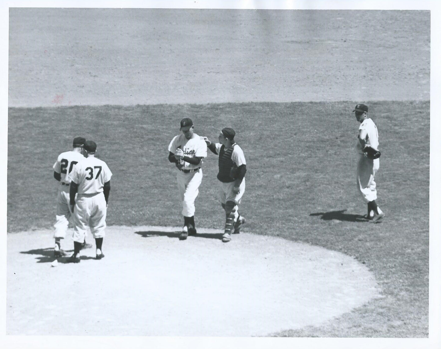 1954 MLB All-Star Game in Cleveland. Pitching Change.